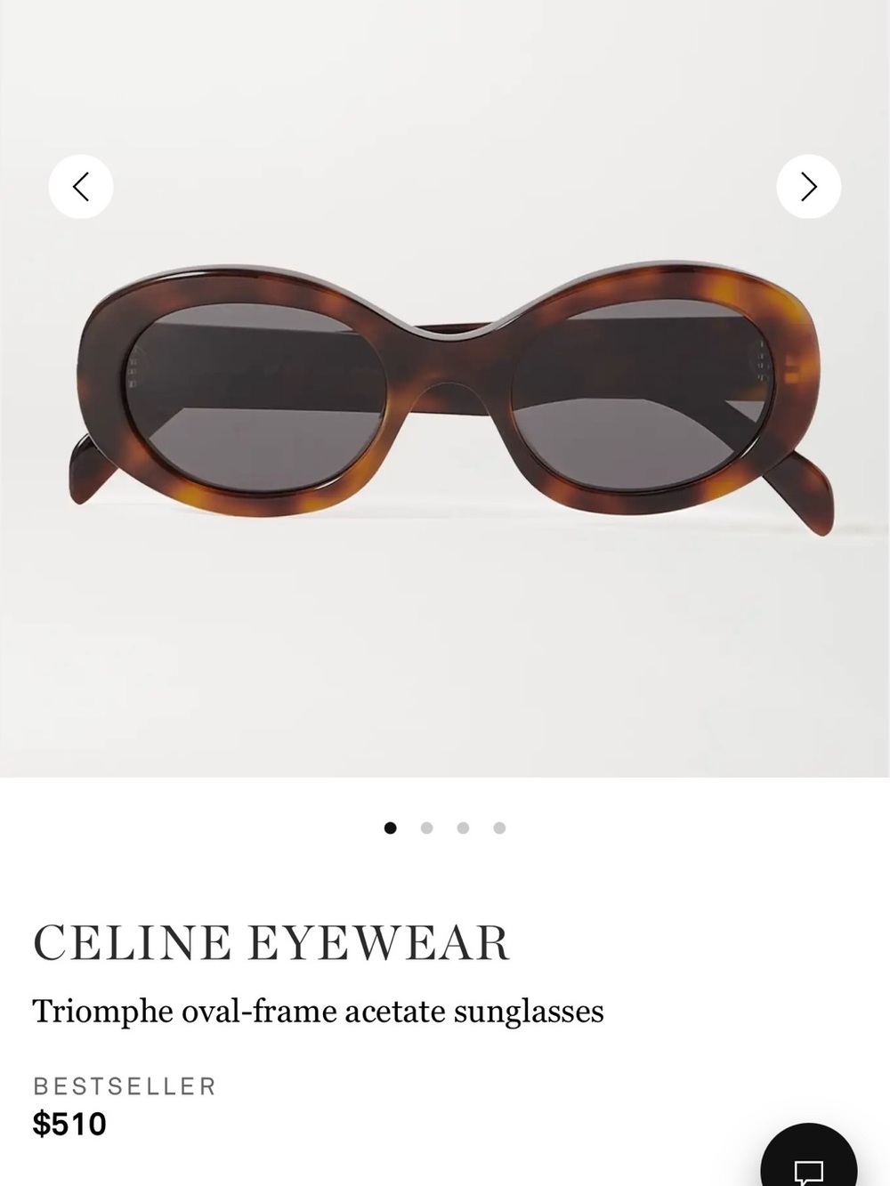 Celine Tortoiseshell Oval Acetate Sunglasses with Dark Lenses